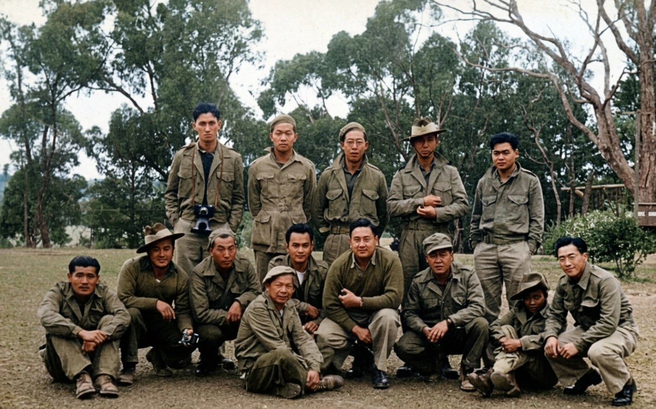 盟军136部队（Force 136）华人特遣队员在后方基地接受特种作战集训合影