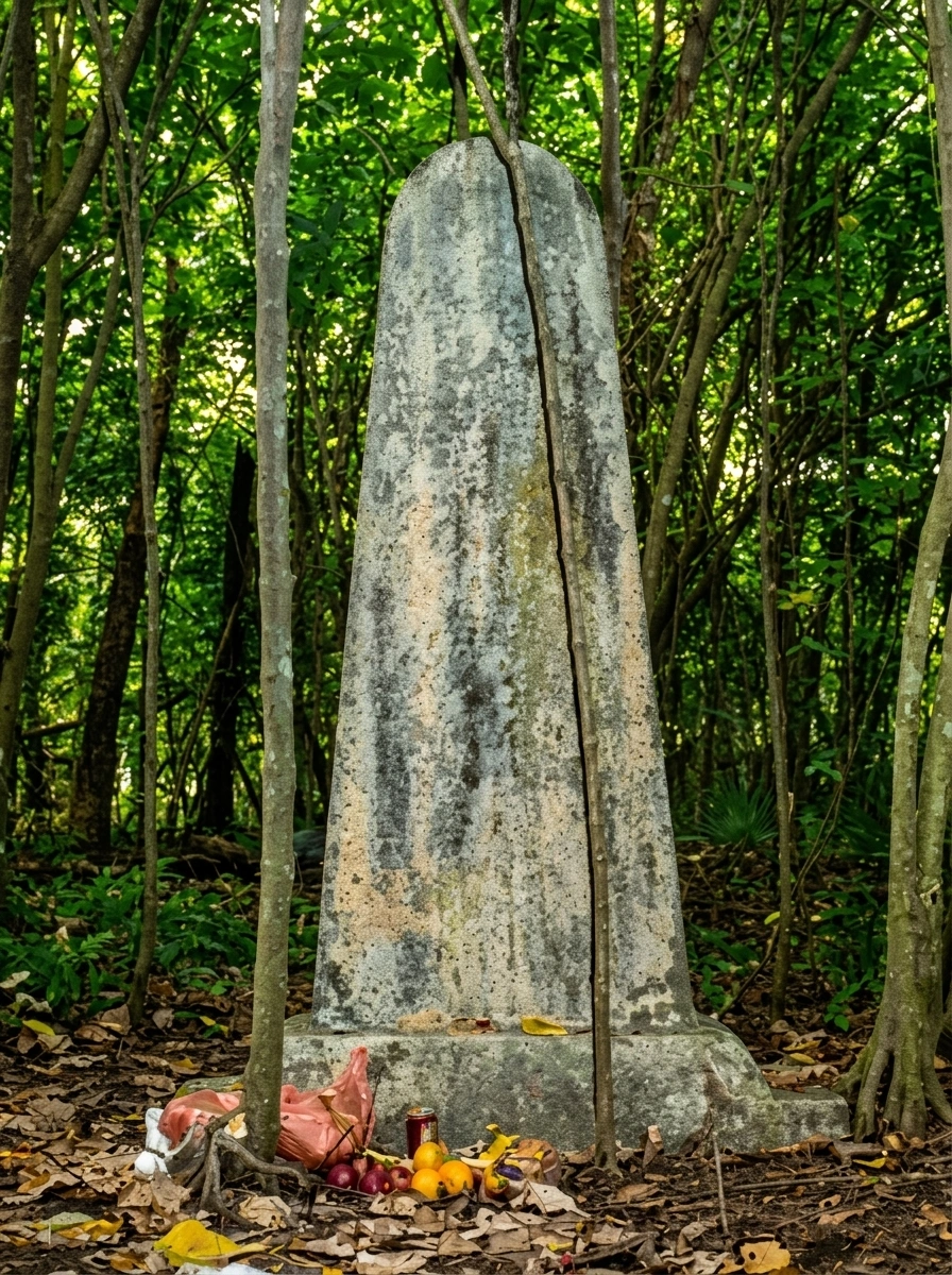 深山密林中的历史丰碑：霹雳州打巴河婆村村民于1946年自发竖立的九一烈士纪念碑。八英尺高的花岗岩石碑深藏丛林，八十年来香火不断，见证了民间世代守护的历史记忆。