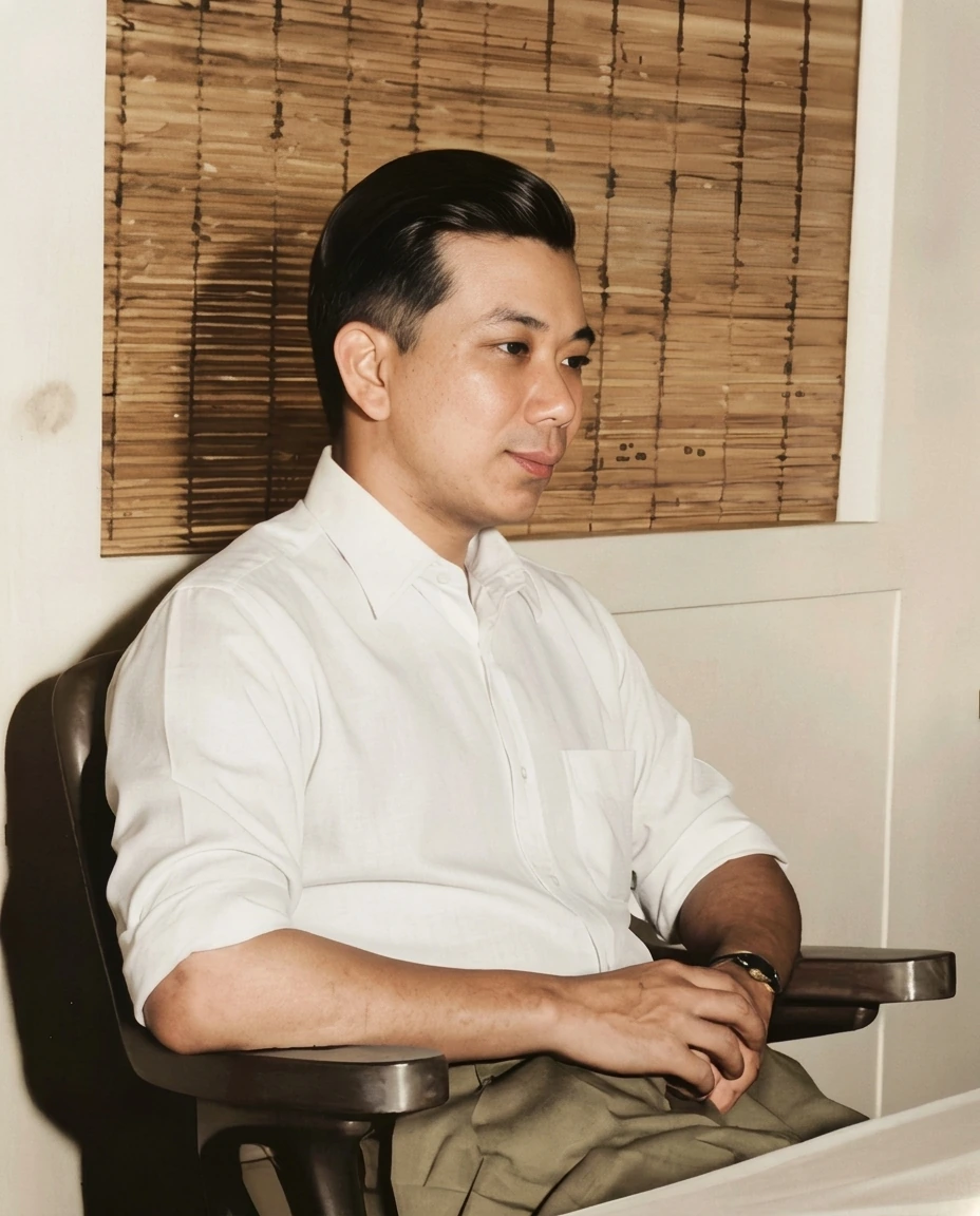 1955年12月华玲和谈期间31岁的马共中央总书记陈平在会场座椅上的经典历史留影：神态从容刚毅，寸步不让战友尊严